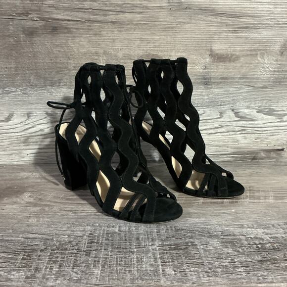 Alexandre Birman Loretta Black Suede Cutout Block Heel Sandals EU 37 US 7 - Picture 1 of 13
